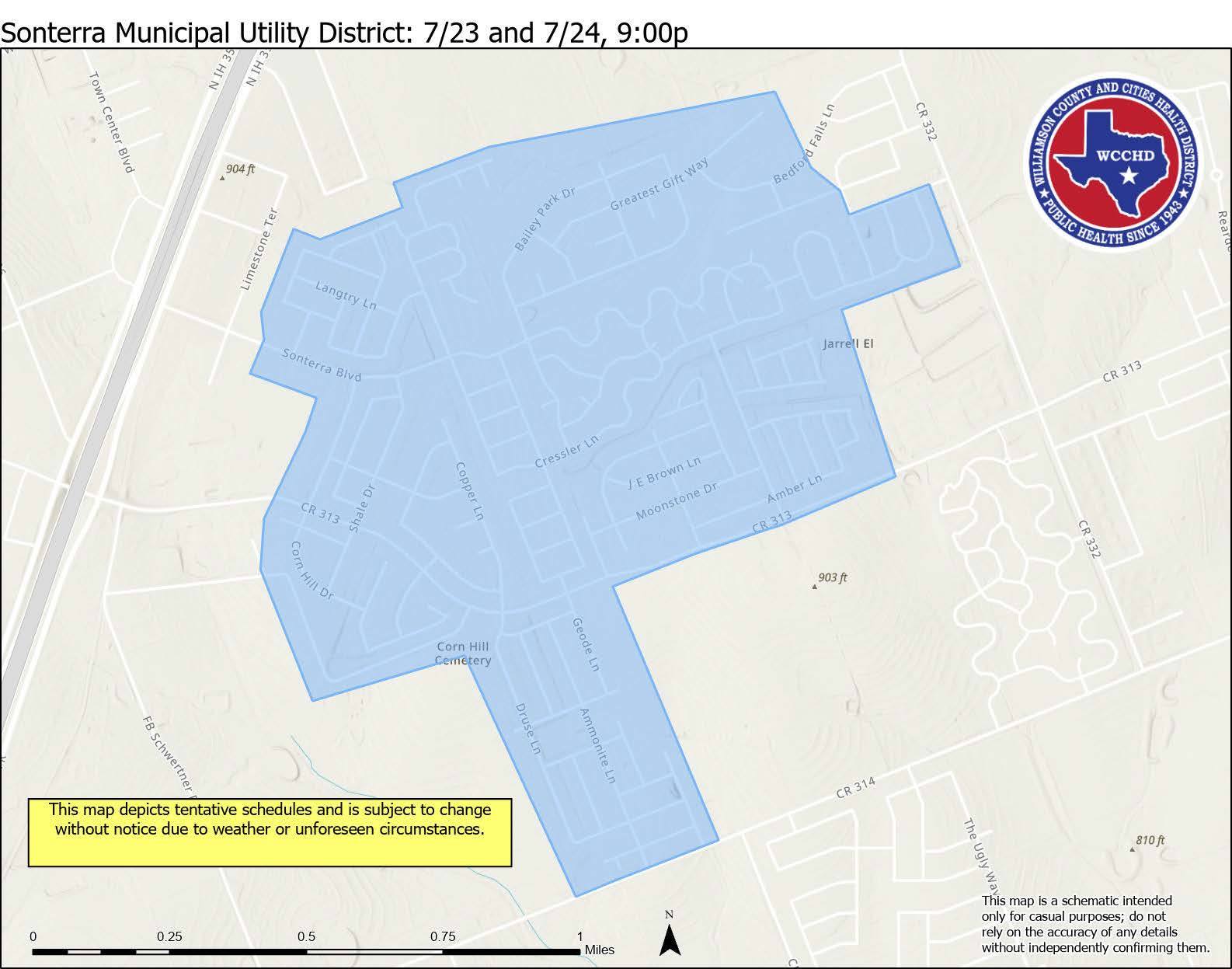 Spraying map for Sonterra Community in Jarrell, TX